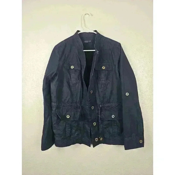 Jones New York Navy Blue Utility Jacket Button Front Four Pockets - Picture 1 of 7